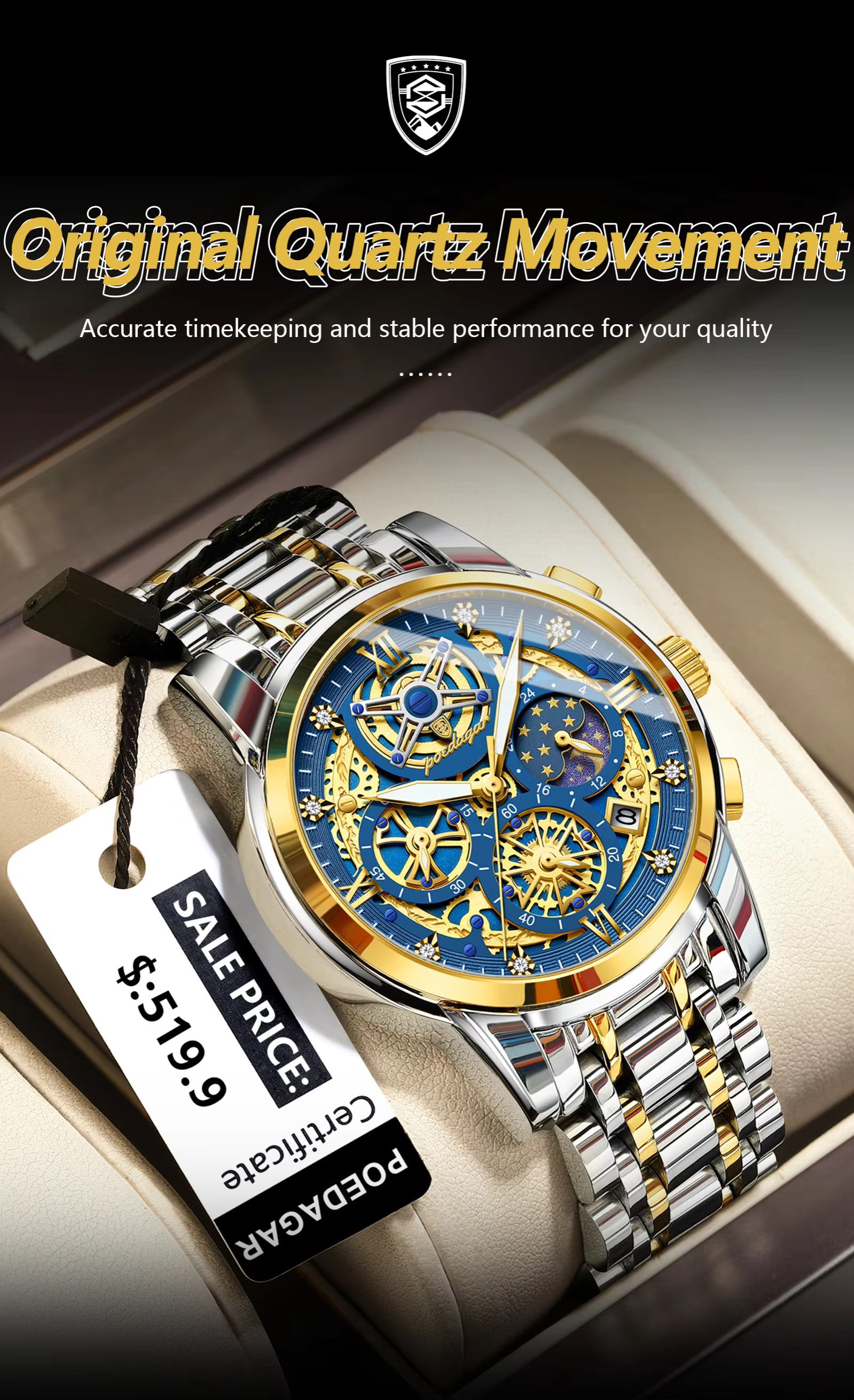 Top Brand POEDAGAR 984 Arrivals Quartz Watch for Men Luxury Stainless Steel Waterproof Chronograph Men Watches Relogio Masculino