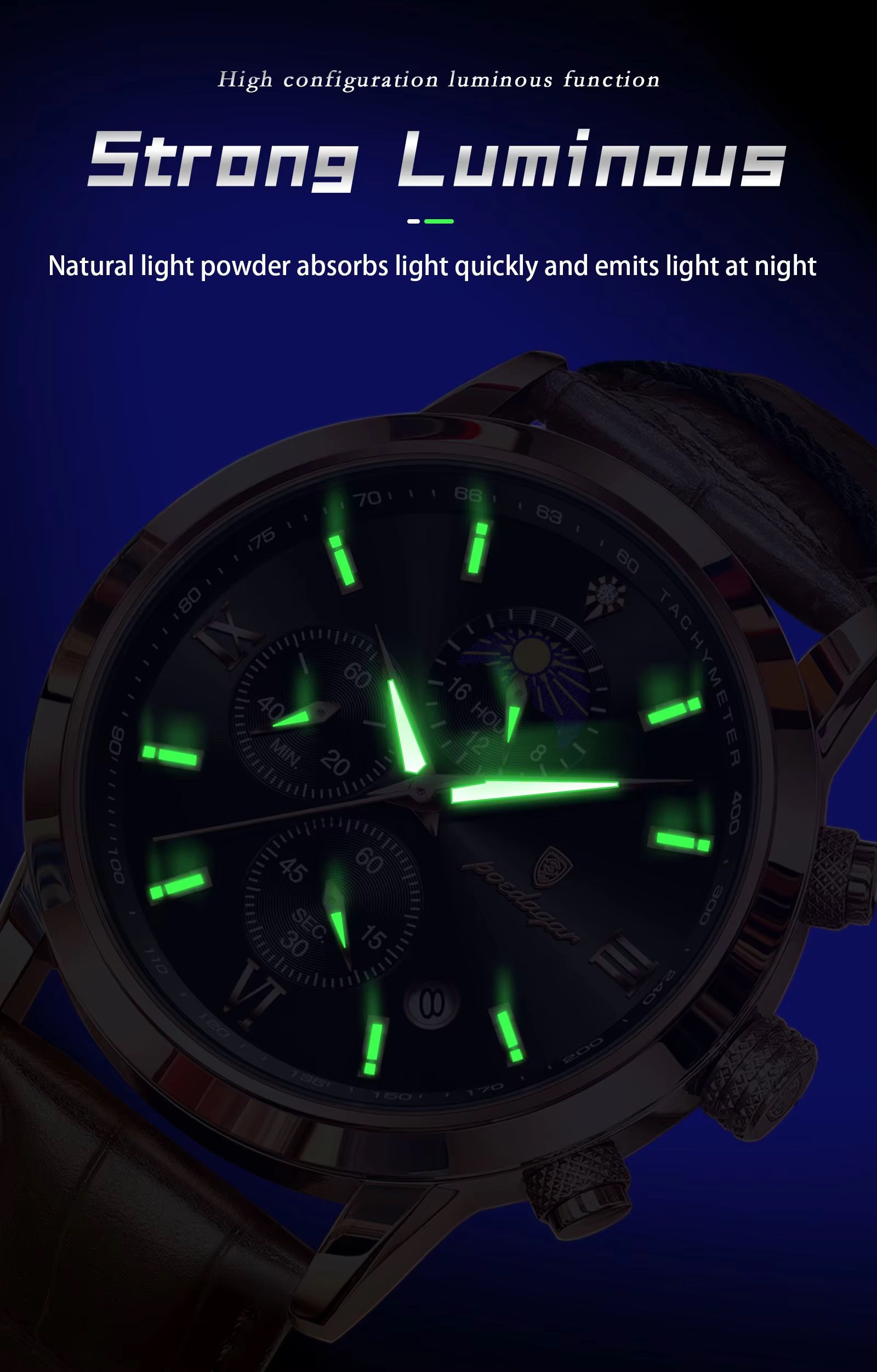 POEDAGAR 882 Men Business Watch Luxury Genuine Leather Waterproof Sport Quartz Wristwatch Chronograph Relogio Masculino Man Gift