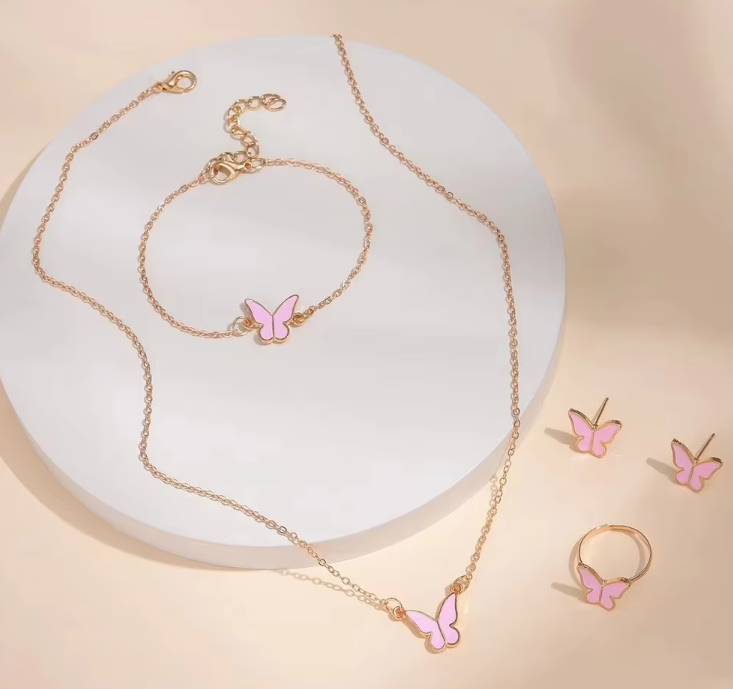 Hot Selling Girl's Gift Delicate 6pcs Ladies Bracelet Watch Set Steel Flower Band Women Quartz Watches Butterfly Jewelry Sets