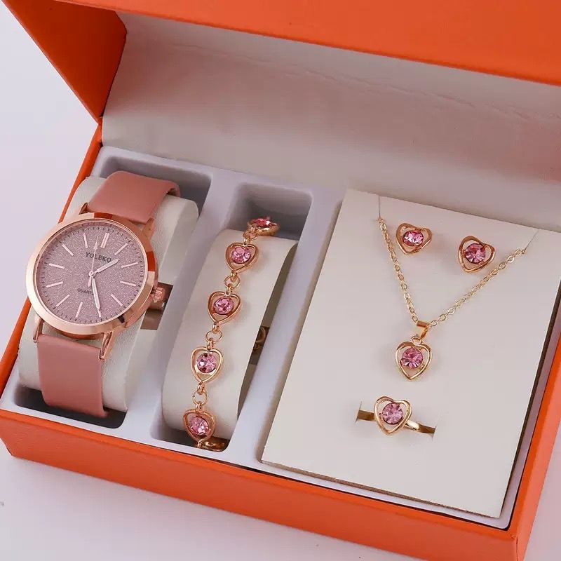 Hot Selling Girl's Gift Delicate 6pcs Ladies Bracelet Watch Set Steel Flower Band Women Quartz Watches Butterfly Jewelry Sets