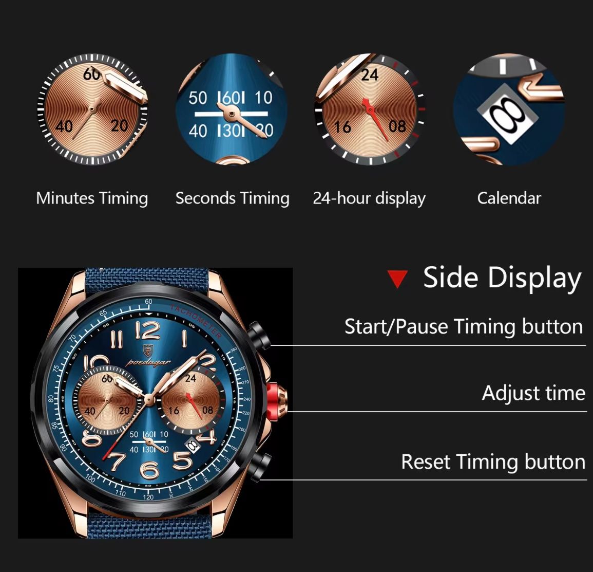 2025 NEW POEDAGAR 862 New Luxury Fashion Sport Man Wristwatch Waterproof Luminous Chronograph Quartz Men's Watches Leather Men Watch