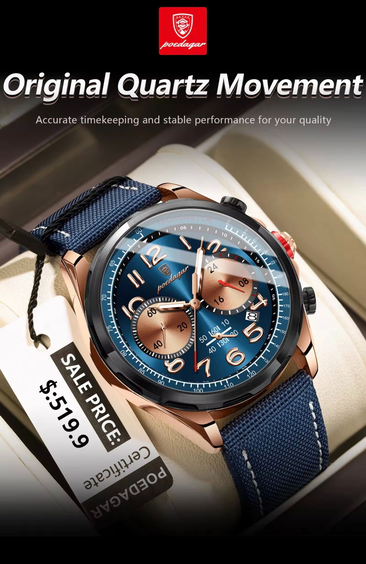 2025 NEW POEDAGAR 862 New Luxury Fashion Sport Man Wristwatch Waterproof Luminous Chronograph Quartz Men's Watches Leather Men Watch