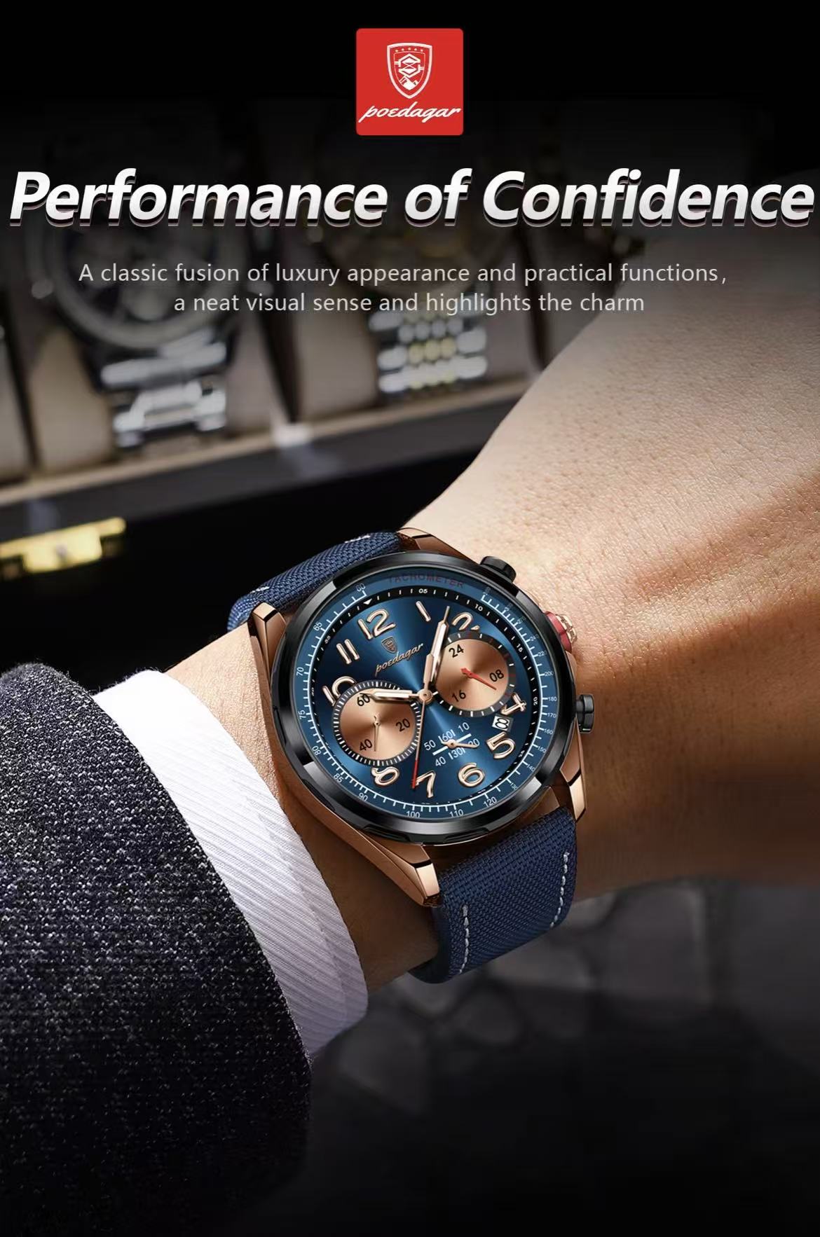 2025 NEW POEDAGAR 862 New Luxury Fashion Sport Man Wristwatch Waterproof Luminous Chronograph Quartz Men's Watches Leather Men Watch