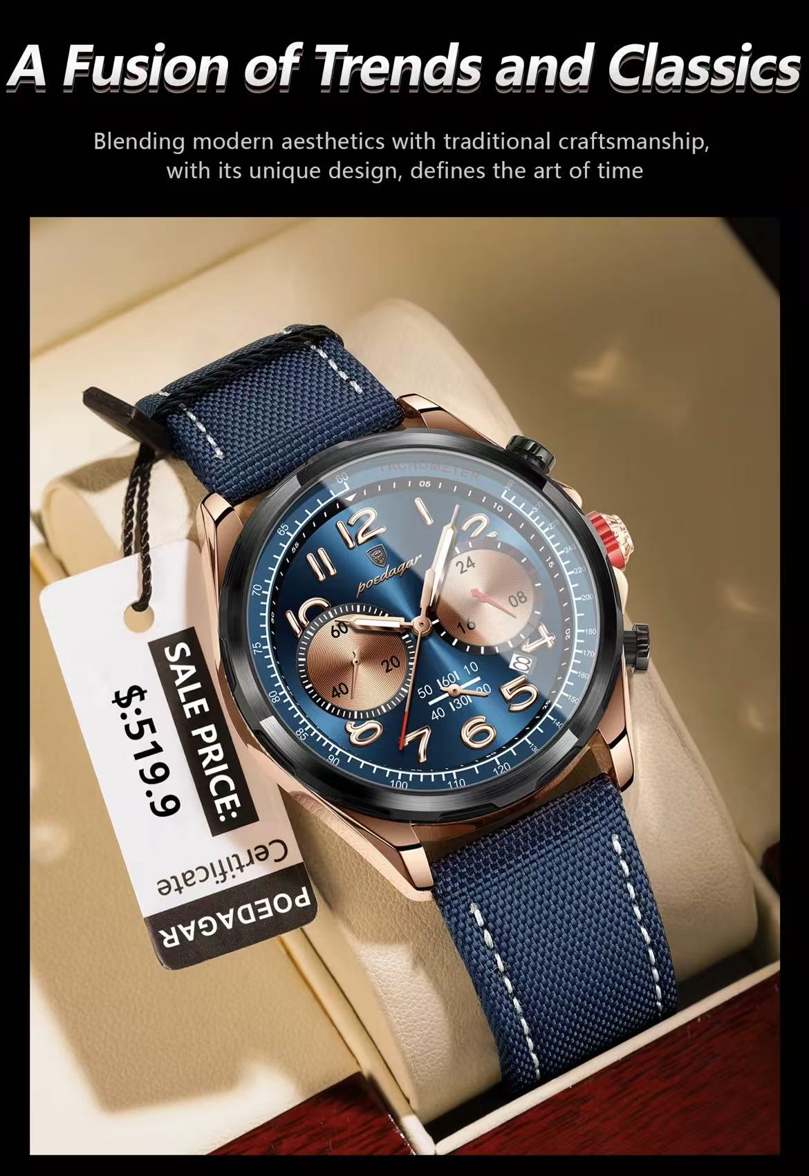 2025 NEW POEDAGAR 862 New Luxury Fashion Sport Man Wristwatch Waterproof Luminous Chronograph Quartz Men's Watches Leather Men Watch