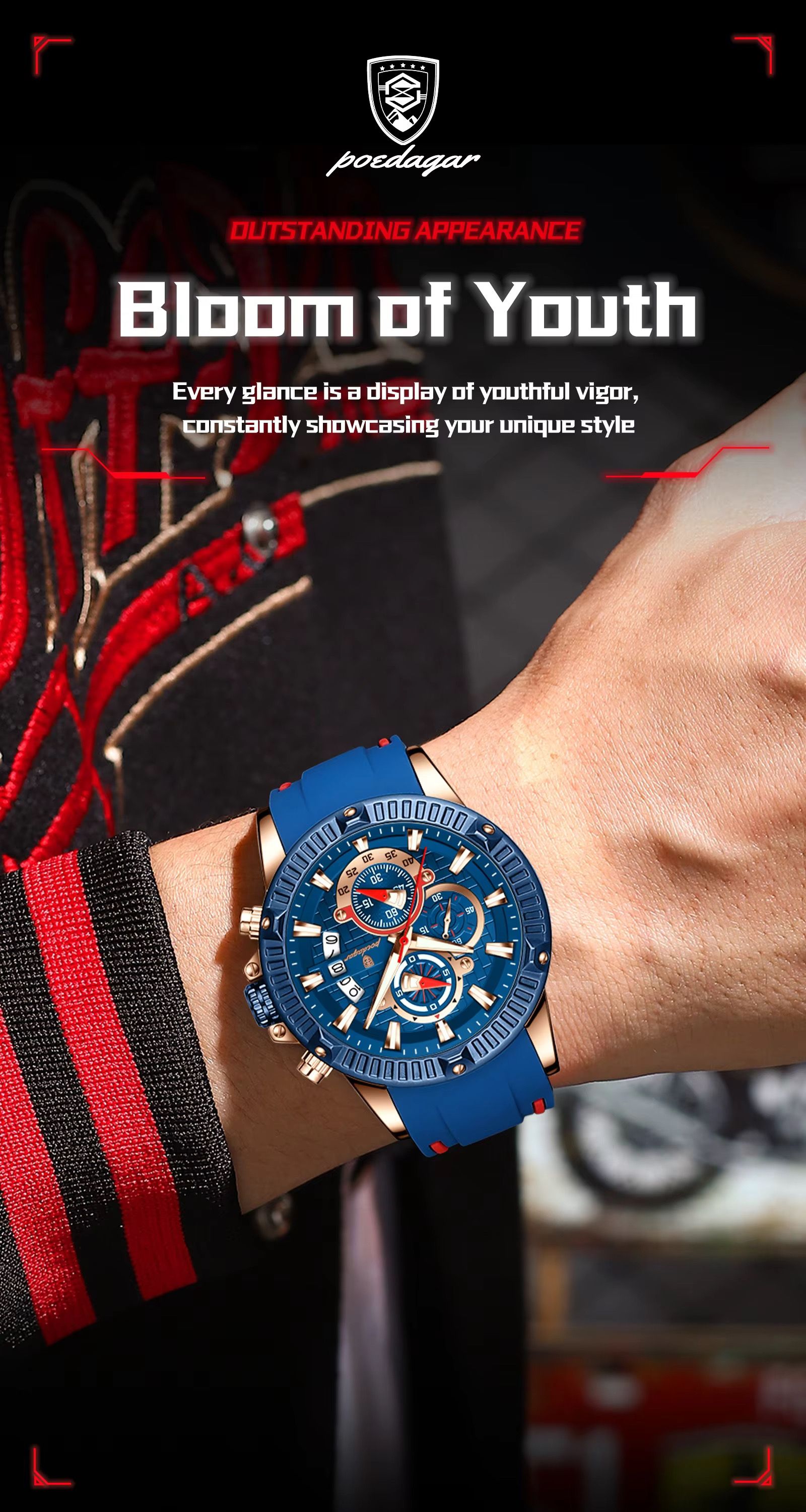 POEDAGAR 686 New Silicone Strap Timing Watch Men's Quartz Movement Luminous Hands Date Business Style Men's Watch
