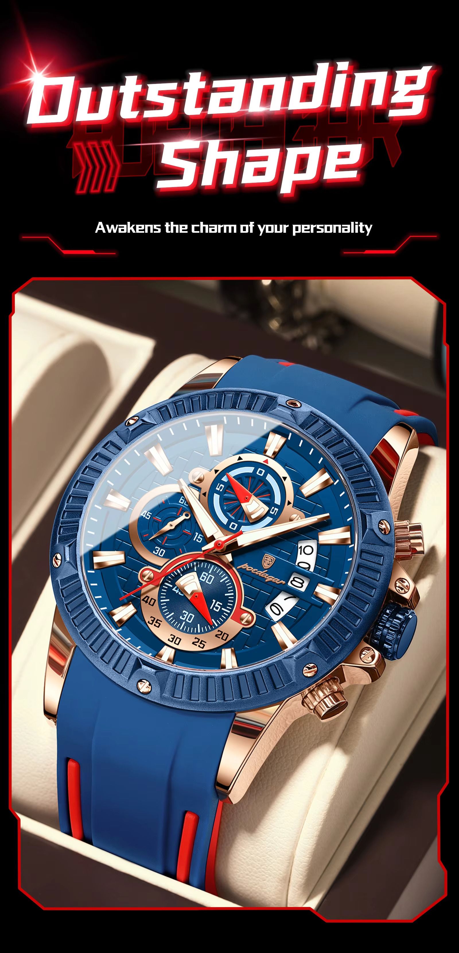 POEDAGAR 686 New Silicone Strap Timing Watch Men's Quartz Movement Luminous Hands Date Business Style Men's Watch