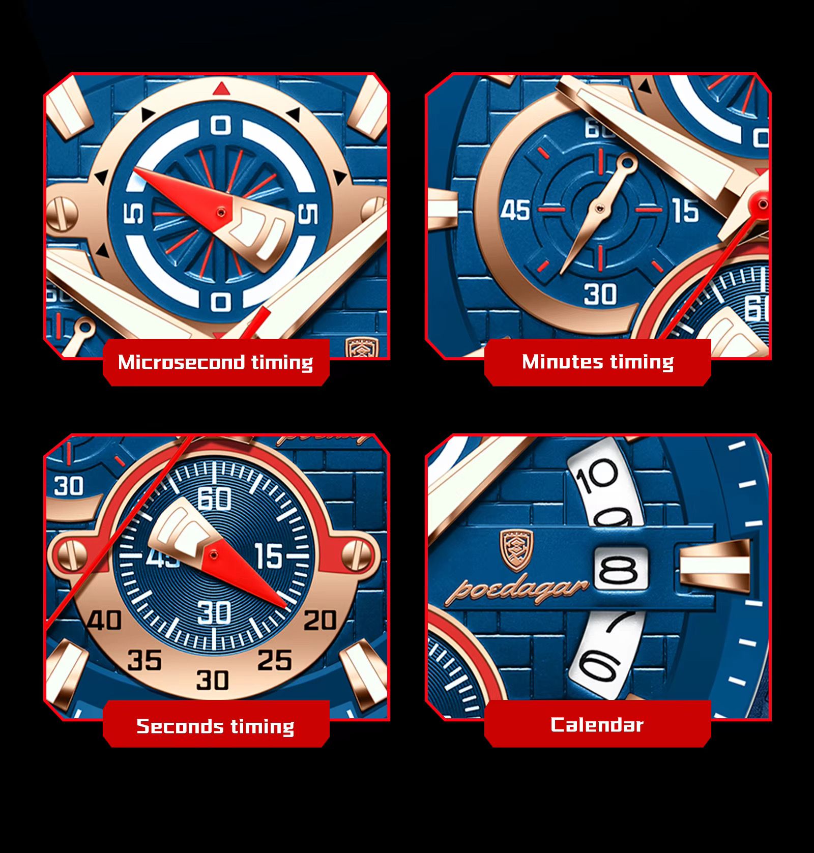 POEDAGAR 686 New Silicone Strap Timing Watch Men's Quartz Movement Luminous Hands Date Business Style Men's Watch