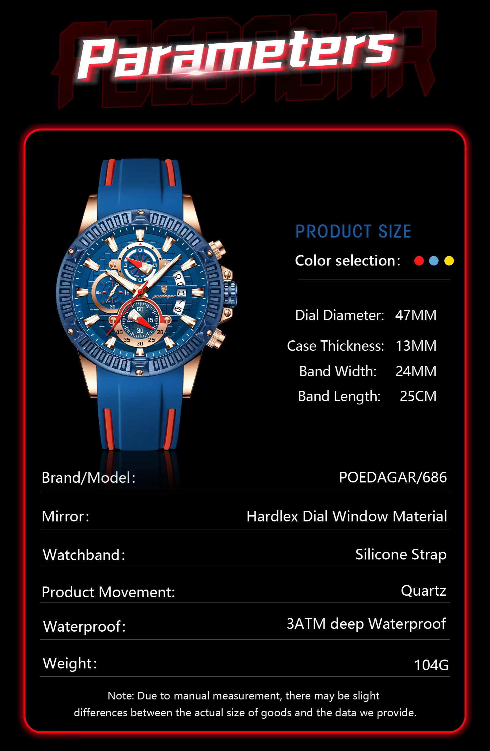 POEDAGAR 686 New Silicone Strap Timing Watch Men's Quartz Movement Luminous Hands Date Business Style Men's Watch