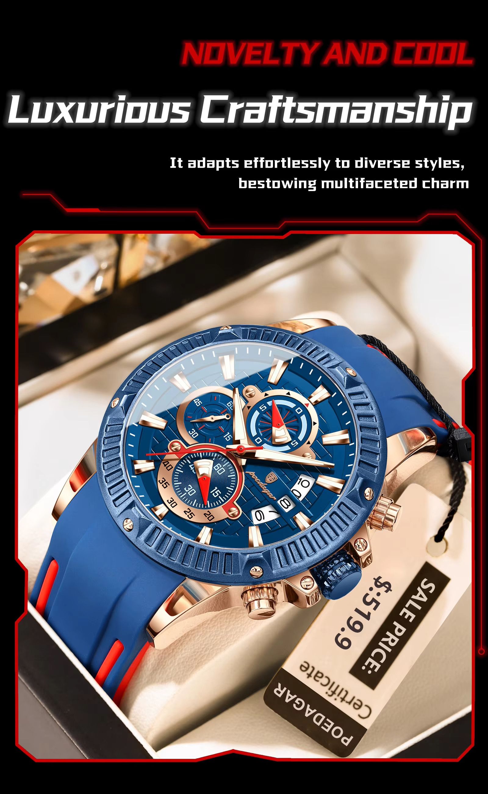 POEDAGAR 686 New Silicone Strap Timing Watch Men's Quartz Movement Luminous Hands Date Business Style Men's Watch
