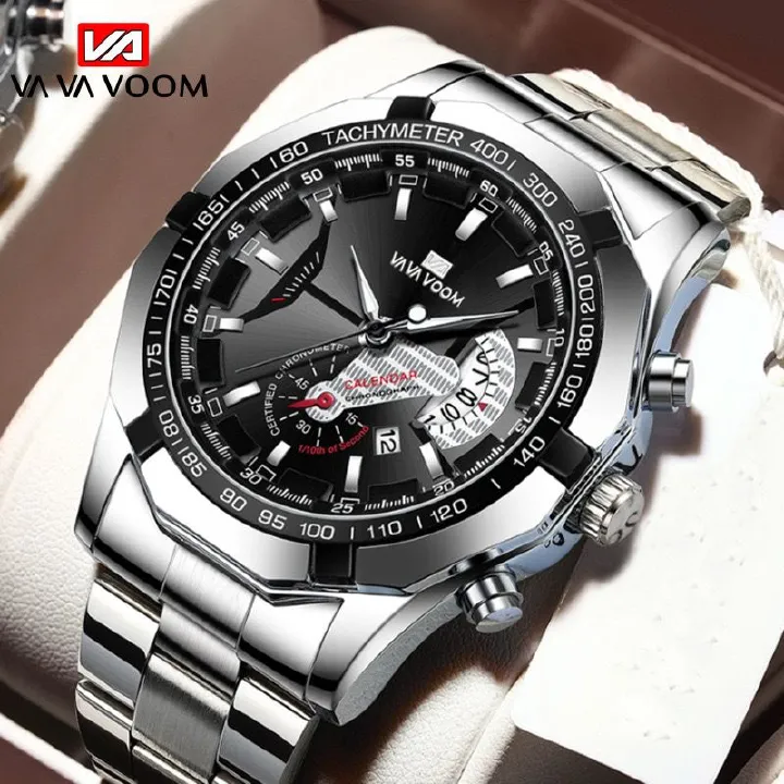 Hot Sale VAVA VOOM 238 Luxury Watch Fashion Casual Black Quartz Chronograph Sports Wristwatch Full Steel Waterproof Men's Clock
