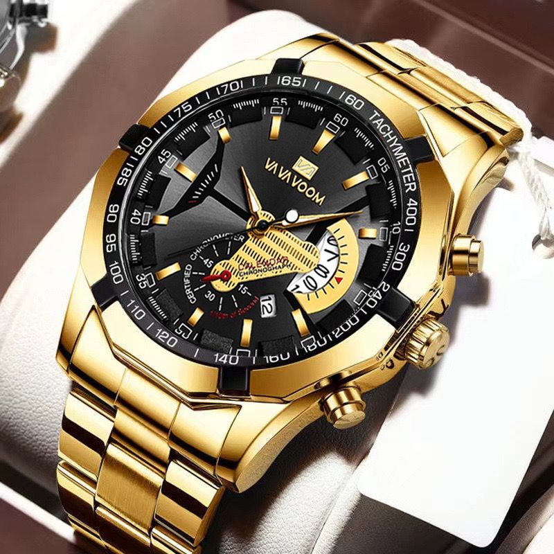 Hot Sale VAVA VOOM 238 Luxury Watch Fashion Casual Black Quartz Chronograph Sports Wristwatch Full Steel Waterproof Men's Clock
