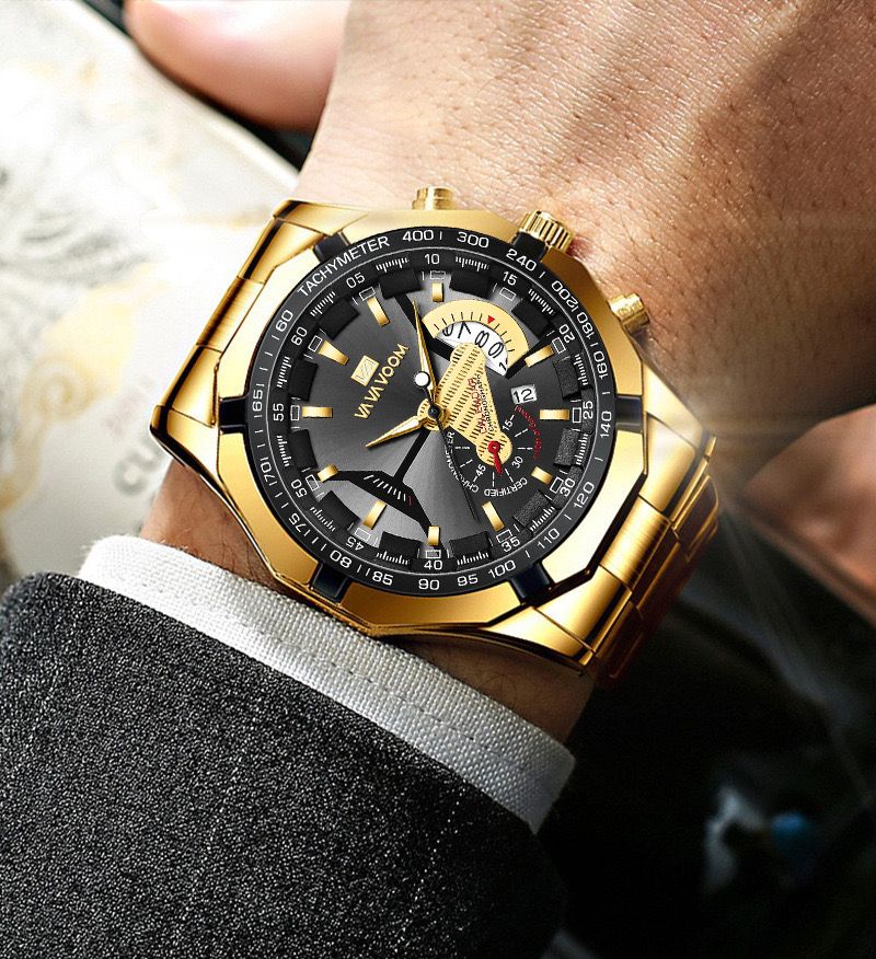 Hot Sale VAVA VOOM 238 Luxury Watch Fashion Casual Black Quartz Chronograph Sports Wristwatch Full Steel Waterproof Men's Clock