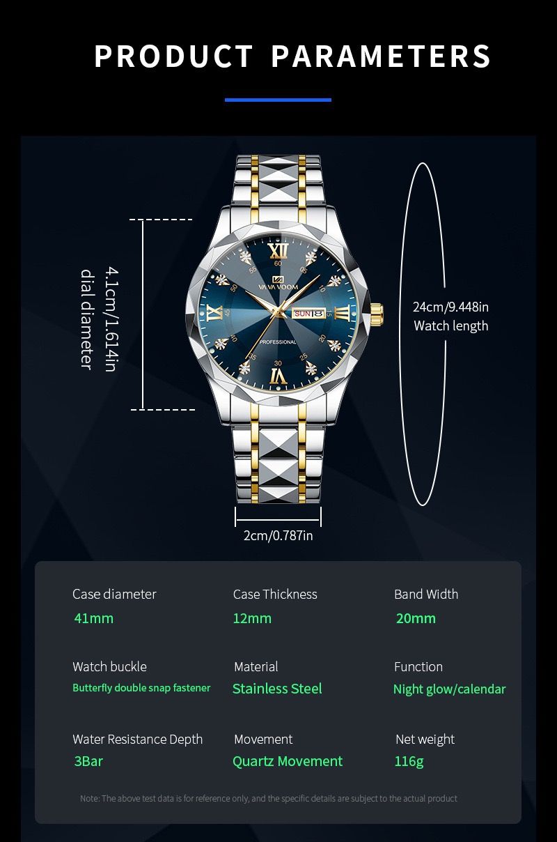 VA VA VOOM 2733 Hannah Martin Quartz Men's Watches Fashion Casual Calendar Luxury Sports Luminous Wristwatch for Mens Style Uhr