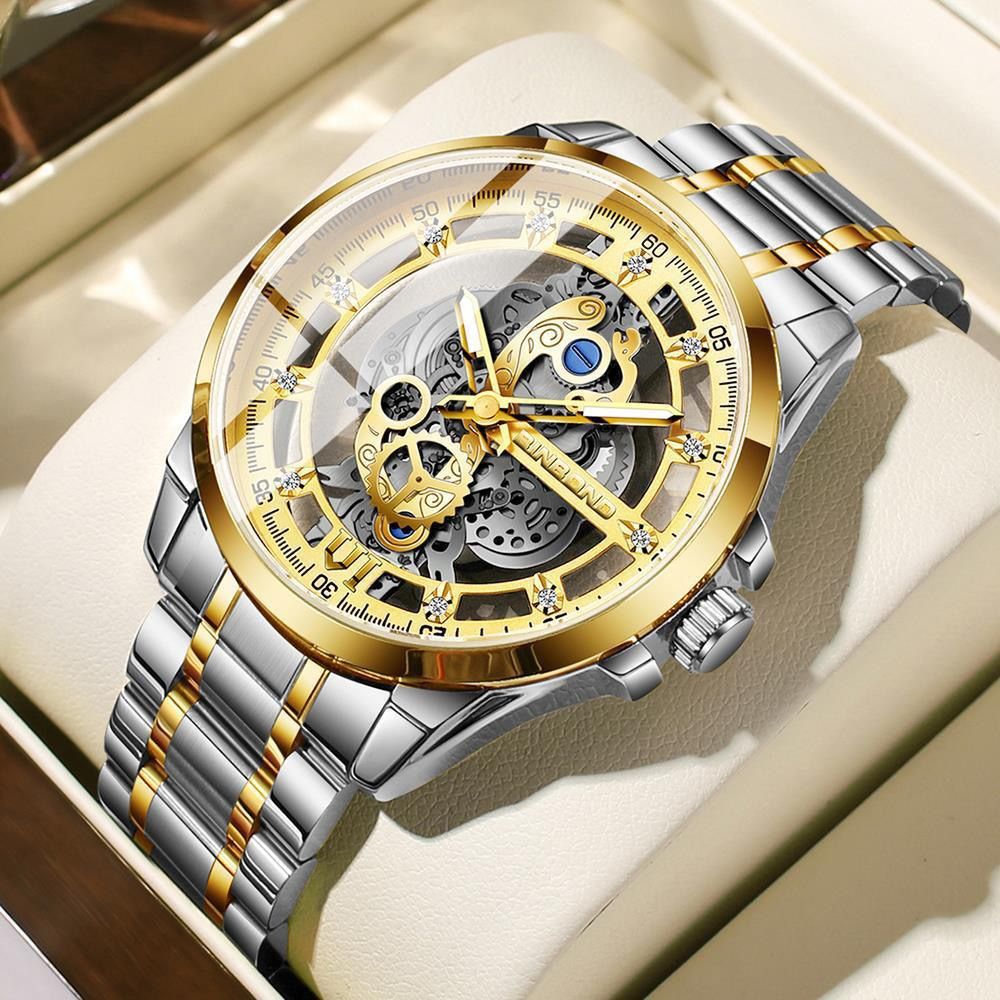 BINBOND 2025 505 New Non Mechanical Men Quartz Watch Waterproof Luminous Hollow Diamond Inlaid Men's Quartz Wristwatch Clock