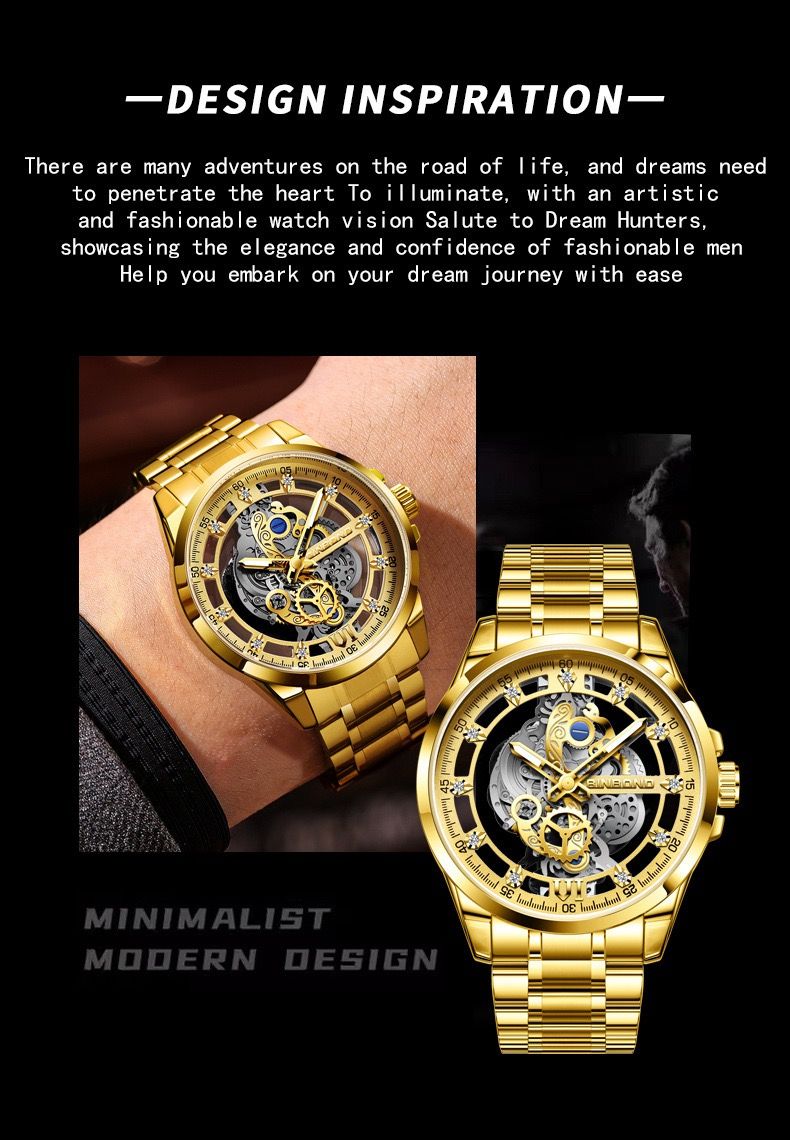 BINBOND 2025 505 New Non Mechanical Men Quartz Watch Waterproof Luminous Hollow Diamond Inlaid Men's Quartz Wristwatch Clock