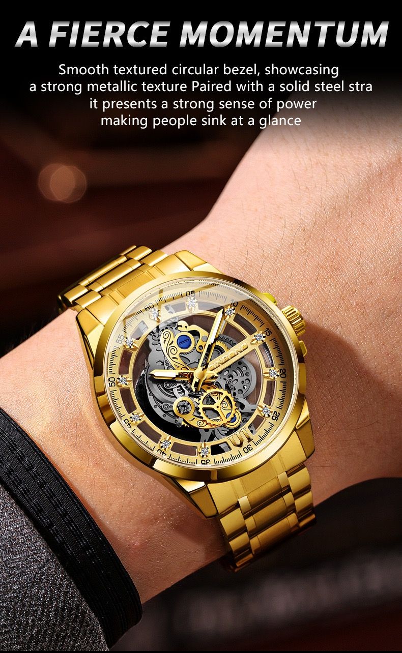 BINBOND 2025 505 New Non Mechanical Men Quartz Watch Waterproof Luminous Hollow Diamond Inlaid Men's Quartz Wristwatch Clock
