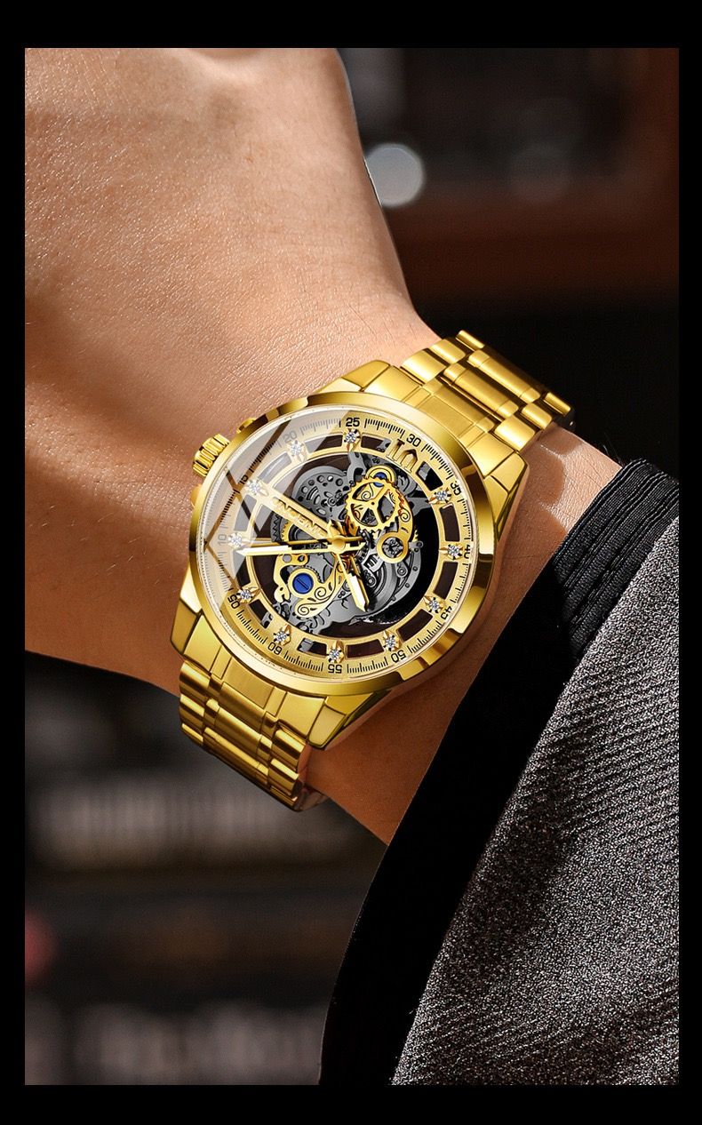 BINBOND 2025 505 New Non Mechanical Men Quartz Watch Waterproof Luminous Hollow Diamond Inlaid Men's Quartz Wristwatch Clock