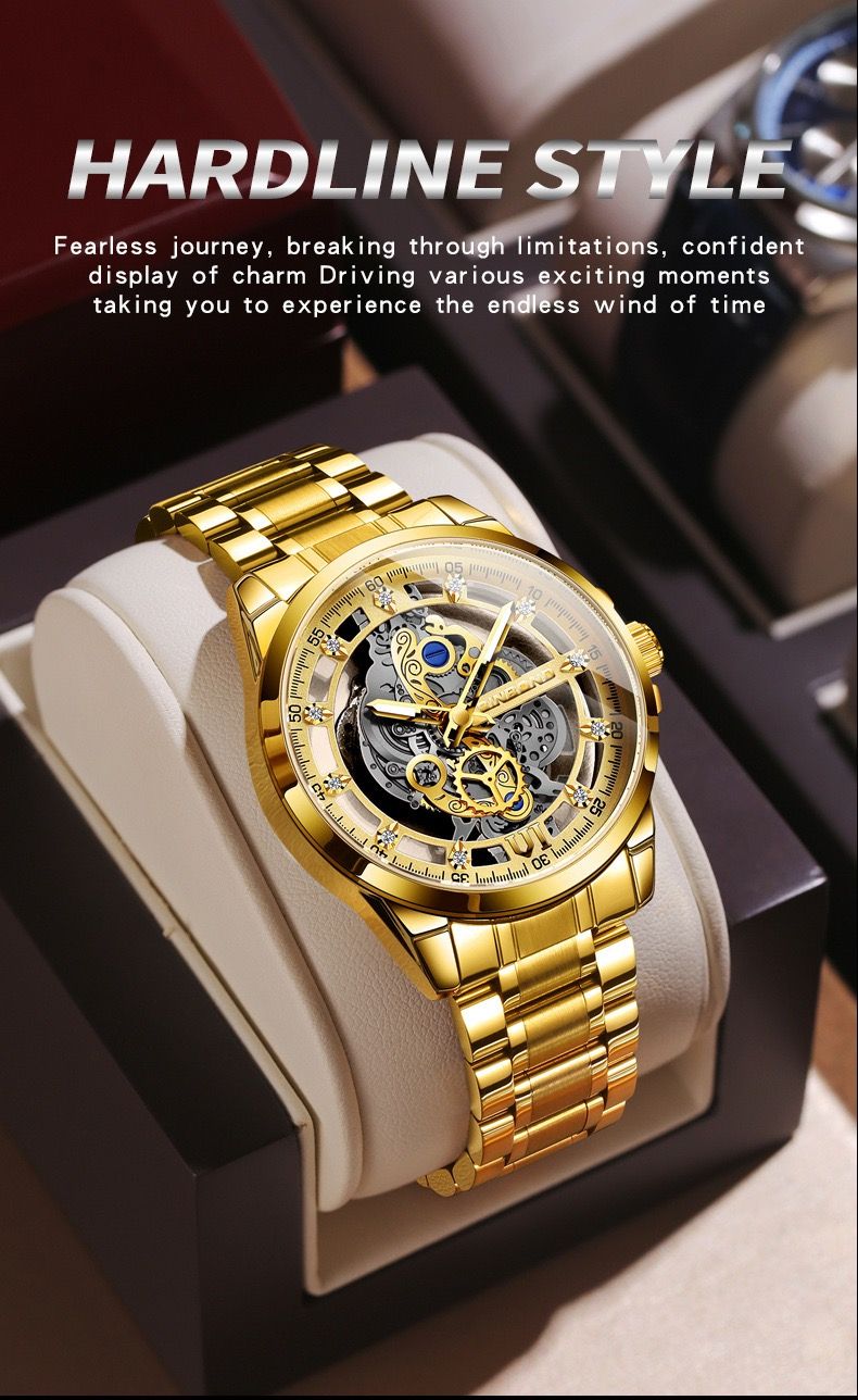 BINBOND 2025 505 New Non Mechanical Men Quartz Watch Waterproof Luminous Hollow Diamond Inlaid Men's Quartz Wristwatch Clock