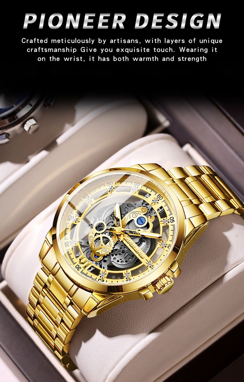 BINBOND 2025 505 New Non Mechanical Men Quartz Watch Waterproof Luminous Hollow Diamond Inlaid Men's Quartz Wristwatch Clock