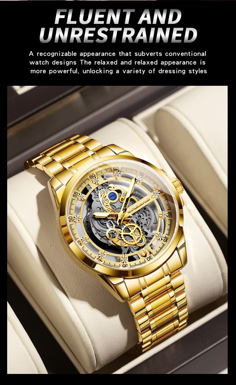 BINBOND 2025 505 New Non Mechanical Men Quartz Watch Waterproof Luminous Hollow Diamond Inlaid Men's Quartz Wristwatch Clock