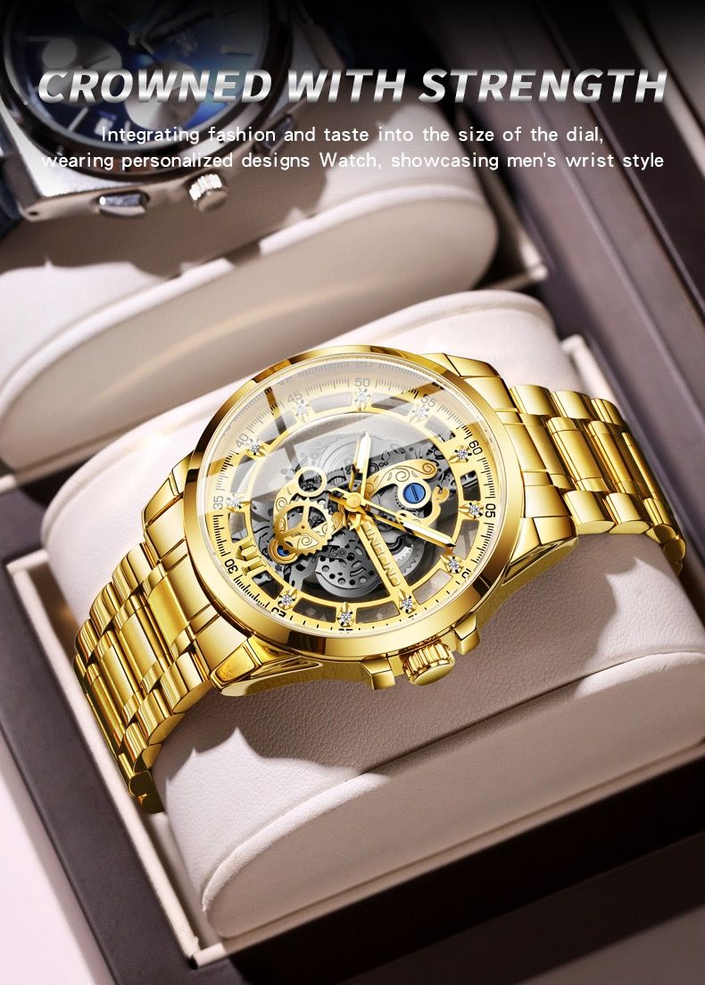 BINBOND 2025 505 New Non Mechanical Men Quartz Watch Waterproof Luminous Hollow Diamond Inlaid Men's Quartz Wristwatch Clock