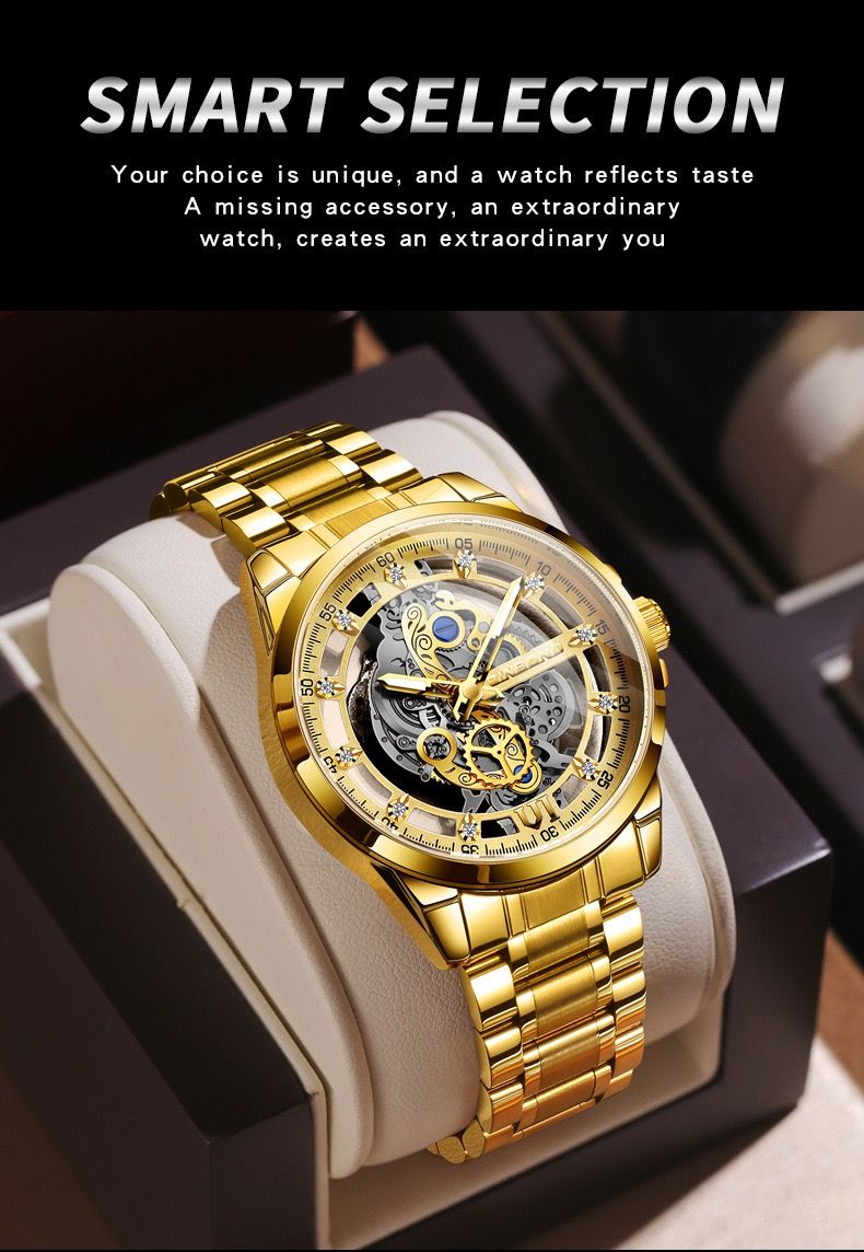 BINBOND 2025 505 New Non Mechanical Men Quartz Watch Waterproof Luminous Hollow Diamond Inlaid Men's Quartz Wristwatch Clock