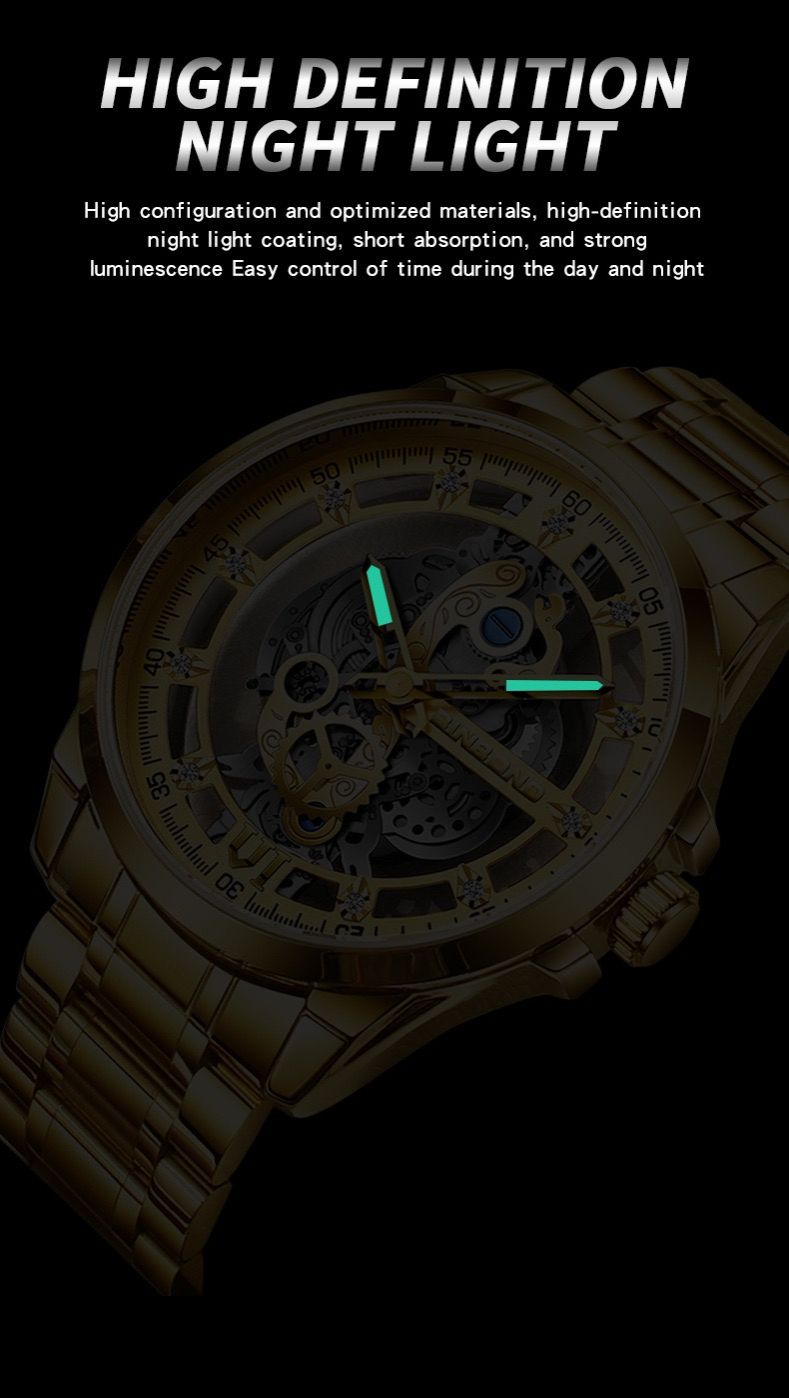 BINBOND 2025 505 New Non Mechanical Men Quartz Watch Waterproof Luminous Hollow Diamond Inlaid Men's Quartz Wristwatch Clock