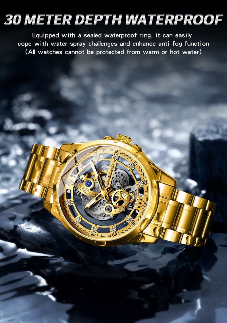 BINBOND 2025 505 New Non Mechanical Men Quartz Watch Waterproof Luminous Hollow Diamond Inlaid Men's Quartz Wristwatch Clock