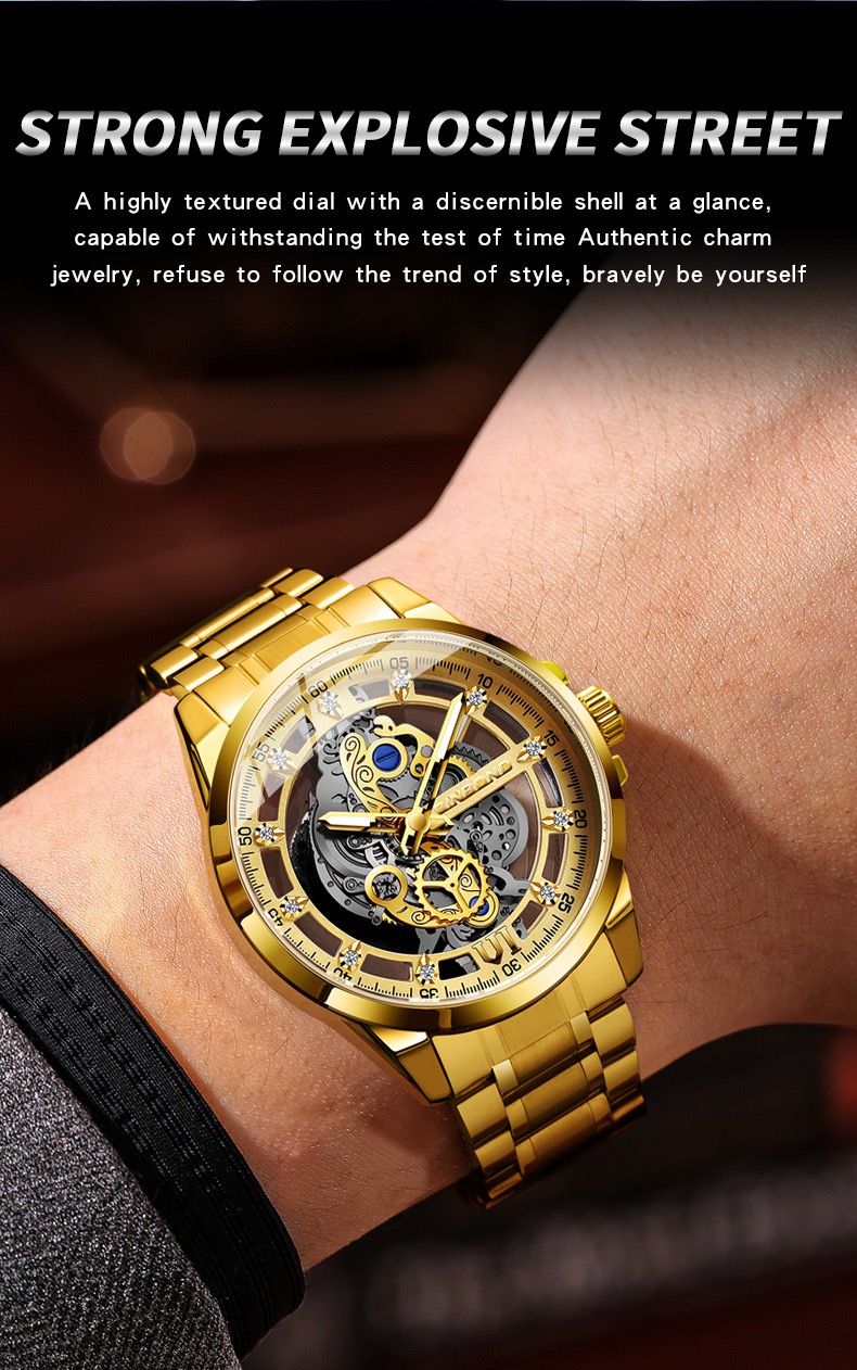 BINBOND 2025 505 New Non Mechanical Men Quartz Watch Waterproof Luminous Hollow Diamond Inlaid Men's Quartz Wristwatch Clock