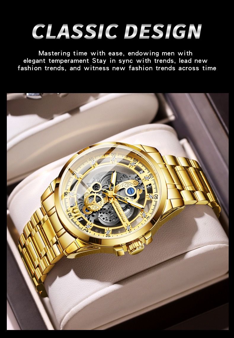 BINBOND 2025 505 New Non Mechanical Men Quartz Watch Waterproof Luminous Hollow Diamond Inlaid Men's Quartz Wristwatch Clock