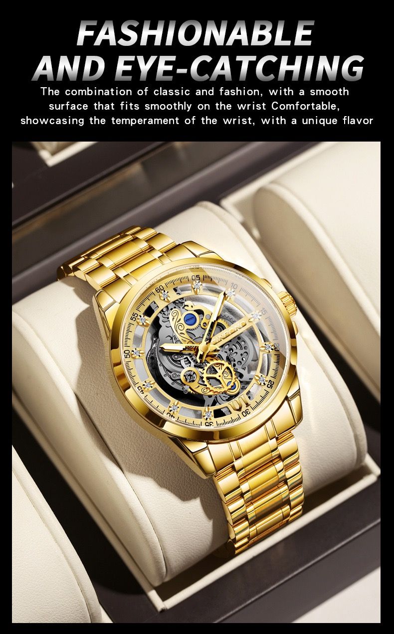 BINBOND 2025 505 New Non Mechanical Men Quartz Watch Waterproof Luminous Hollow Diamond Inlaid Men's Quartz Wristwatch Clock