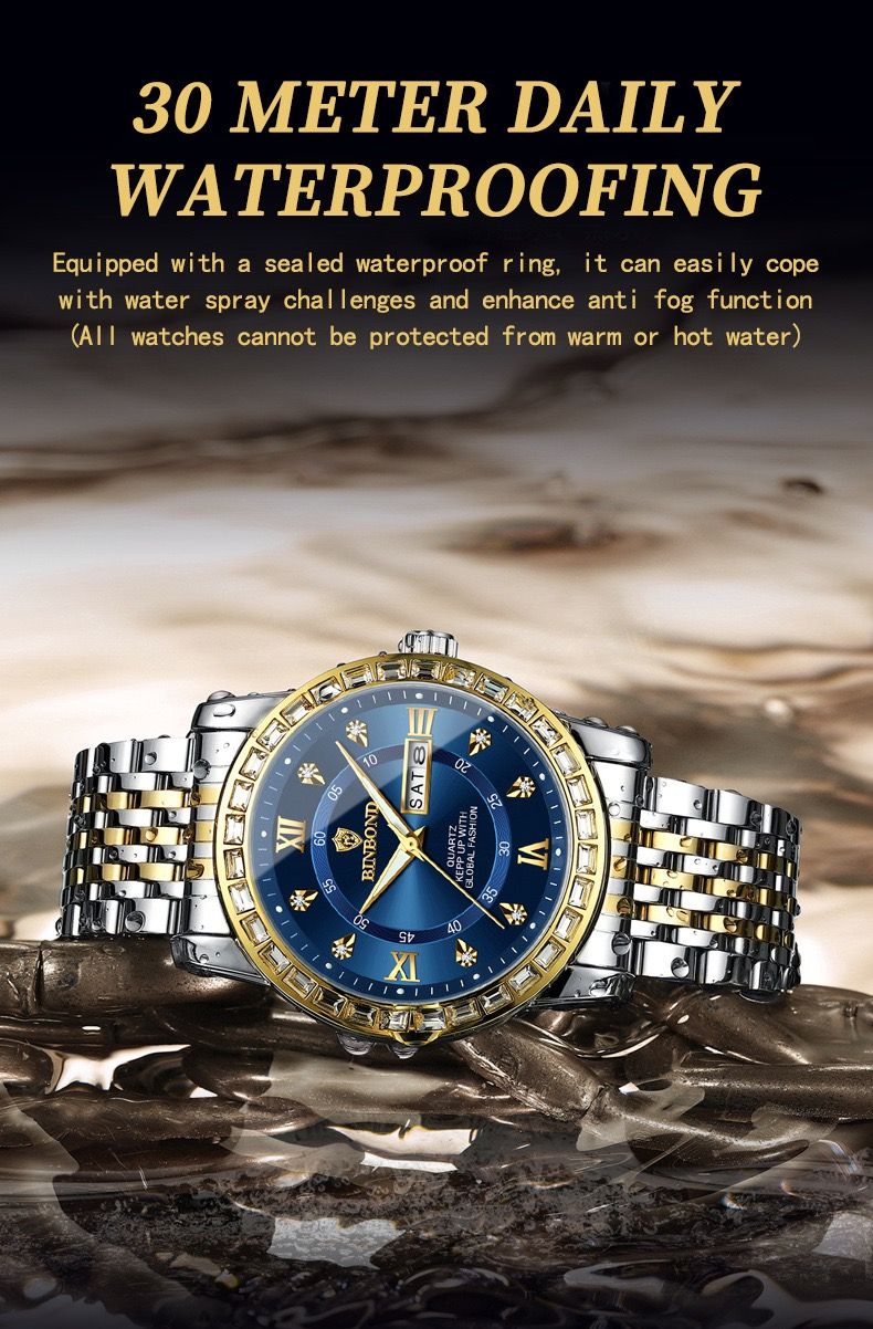 BINBOND Watch for Men B2202 2202 Steel Strap Quartz Wristwatches Luxury Jewelry Diamond Bracelet Mens Watches Relogio Masculino
