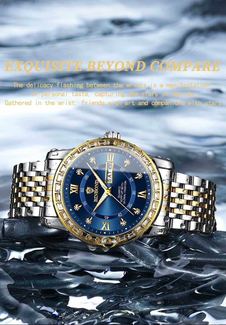 BINBOND Watch for Men B2202 2202 Steel Strap Quartz Wristwatches Luxury Jewelry Diamond Bracelet Mens Watches Relogio Masculino