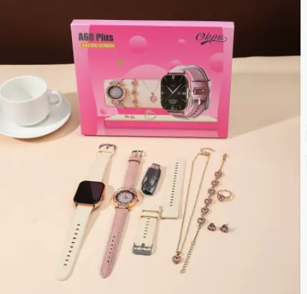 New A58 A68 Plus Women's Stainless Steel Smart Watch Gift Set with Diamond Set 8-in-1 Bluetooth Sports Watch Chronograph