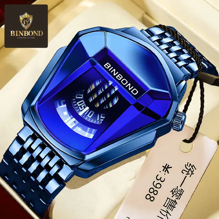 BINBOND 01 Men's Quartz Stainless Steel Wristwatch Waterproof Luminous Chronograph with Mesh Band New Fashion Style Watch Men