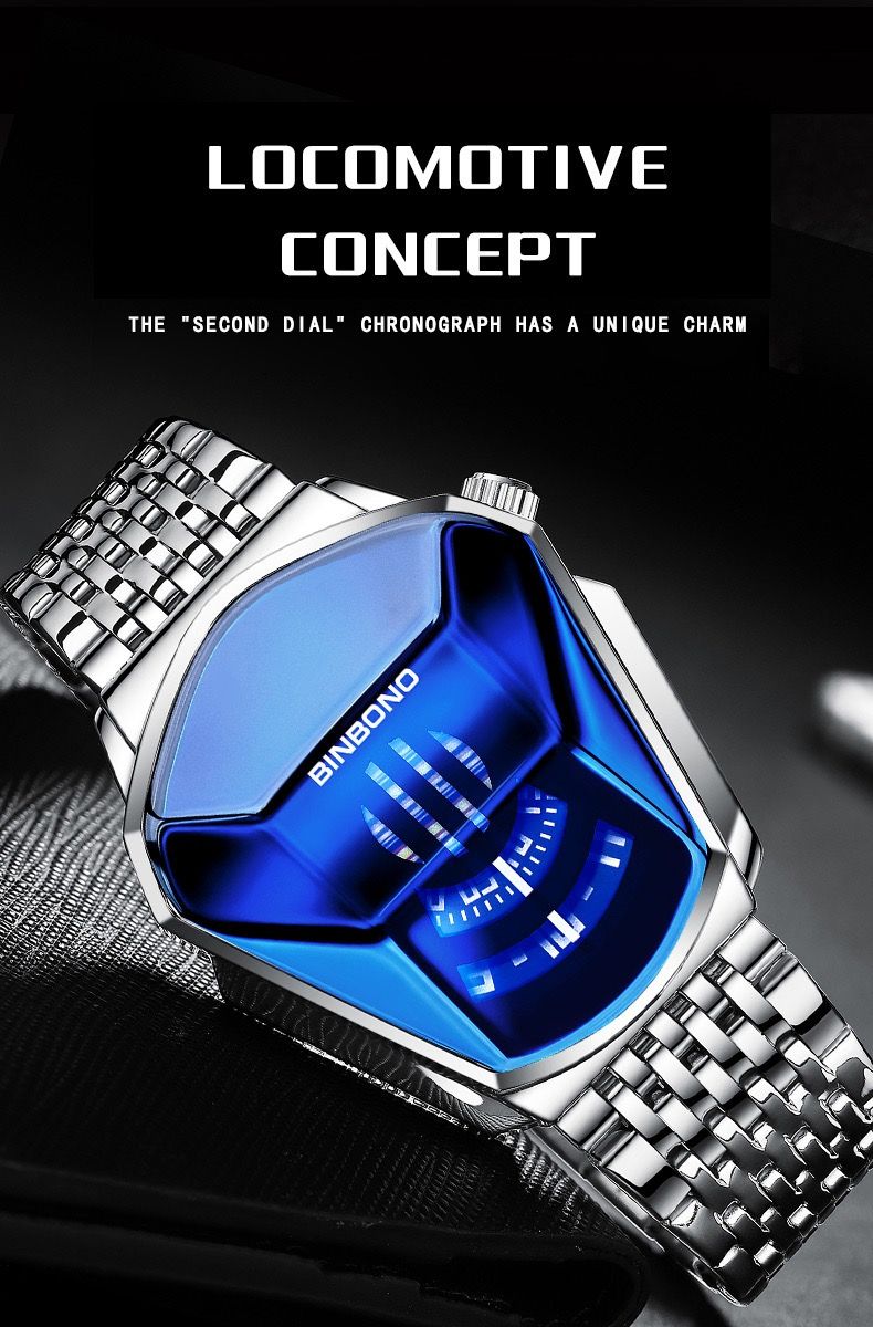 BINBOND 01 Men's Quartz Stainless Steel Wristwatch Waterproof Luminous Chronograph with Mesh Band New Fashion Style Watch Men