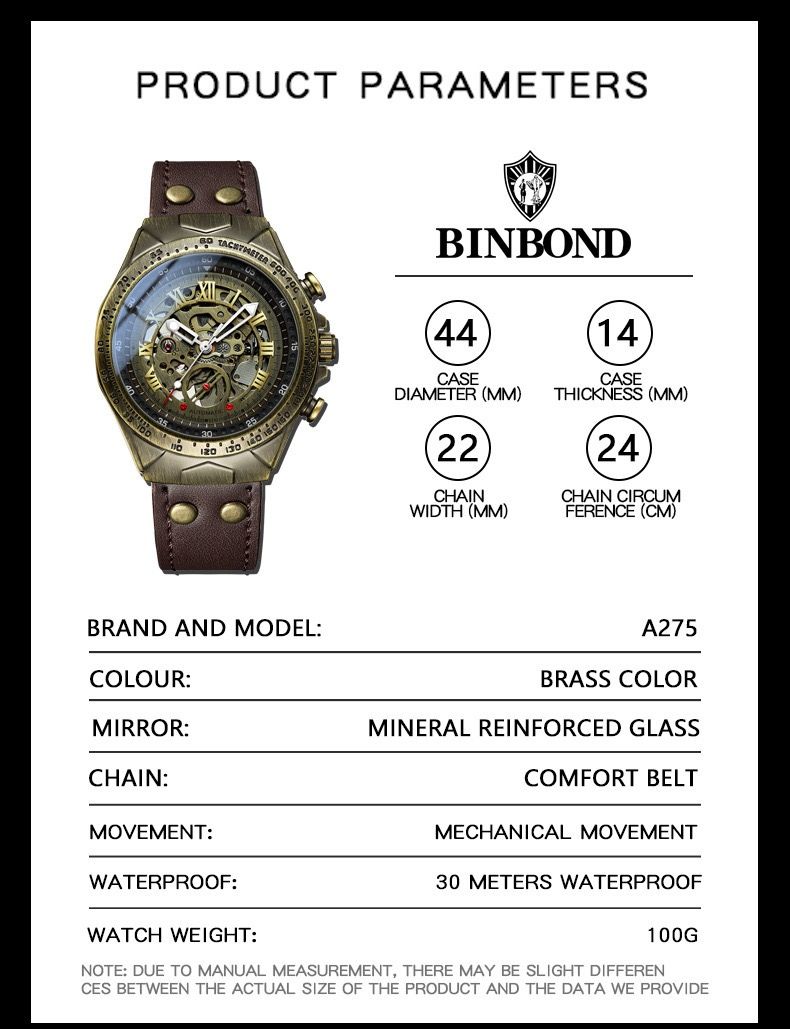 BINBOND A275 Fashion Mechanical Men's Watches Leather Strap Tourbillon Retro Leisure High End Brand Mechanical Watch for Men