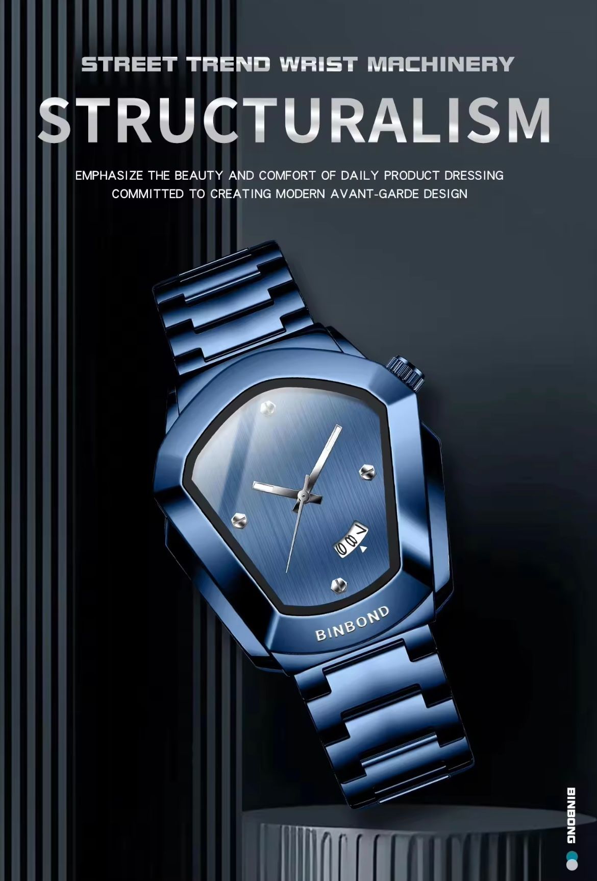 BINBOND 760 Fashion Watch for Man Original Cyber Edge Sleek Steel Strap Waterproof Wrist Watch Bestseller Men's Watch