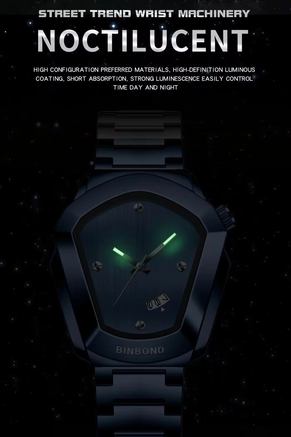 BINBOND 760 Fashion Watch for Man Original Cyber Edge Sleek Steel Strap Waterproof Wrist Watch Bestseller Men's Watch