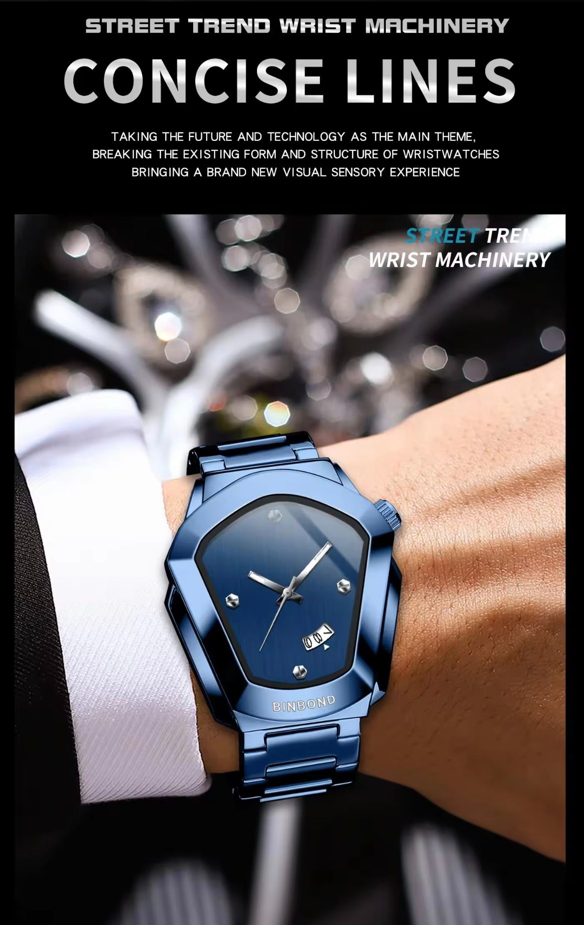 BINBOND 760 Fashion Watch for Man Original Cyber Edge Sleek Steel Strap Waterproof Wrist Watch Bestseller Men's Watch