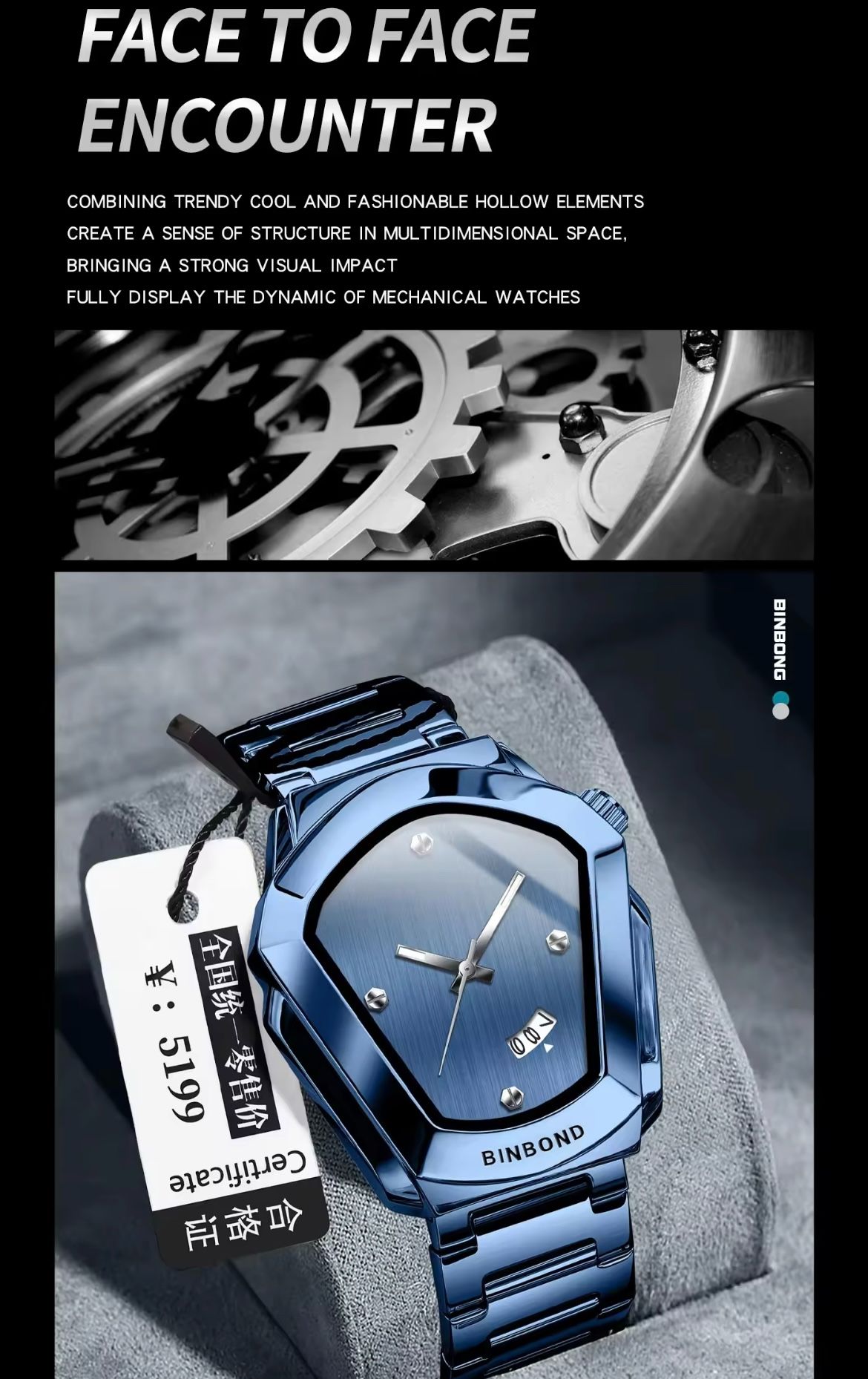 BINBOND 760 Fashion Watch for Man Original Cyber Edge Sleek Steel Strap Waterproof Wrist Watch Bestseller Men's Watch