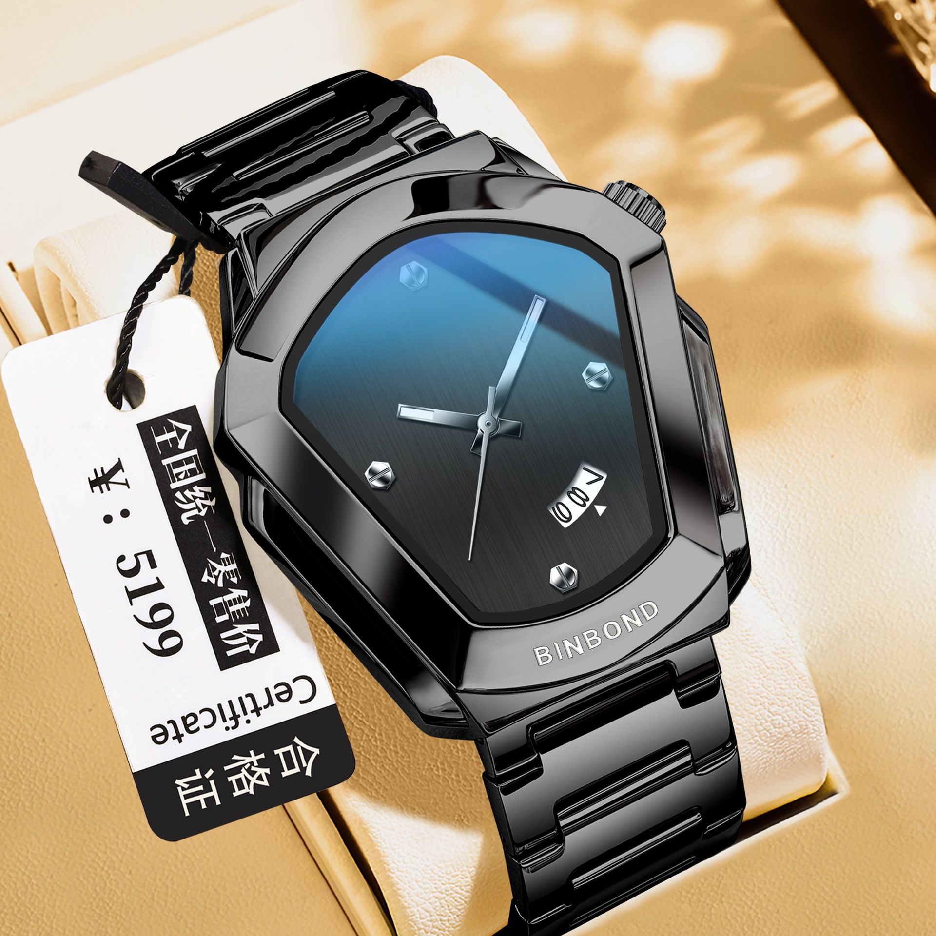 BINBOND 760 Fashion Watch for Man Original Cyber Edge Sleek Steel Strap Waterproof Wrist Watch Bestseller Men's Watch