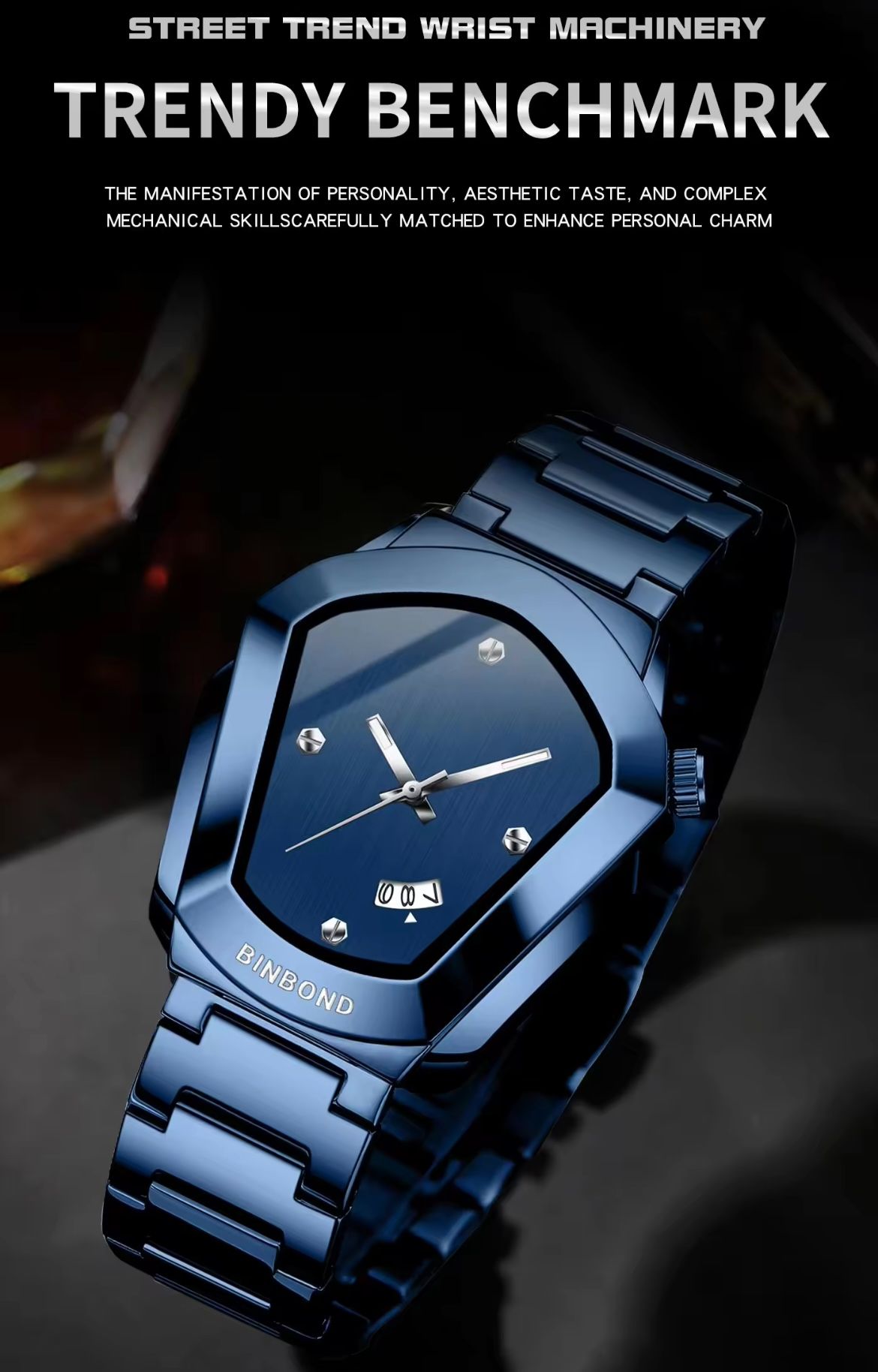 BINBOND 760 Fashion Watch for Man Original Cyber Edge Sleek Steel Strap Waterproof Wrist Watch Bestseller Men's Watch