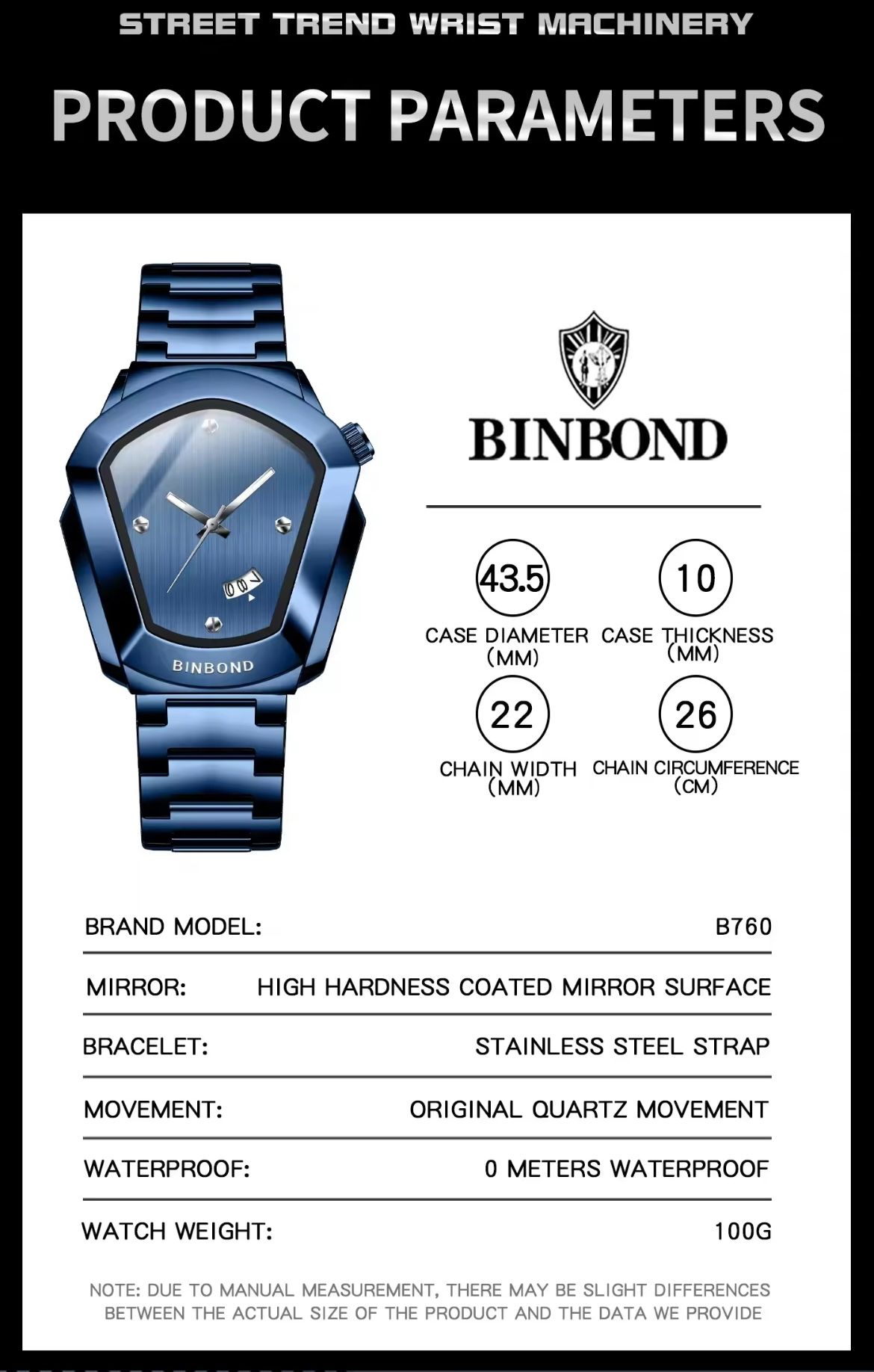 BINBOND 760 Fashion Watch for Man Original Cyber Edge Sleek Steel Strap Waterproof Wrist Watch Bestseller Men's Watch