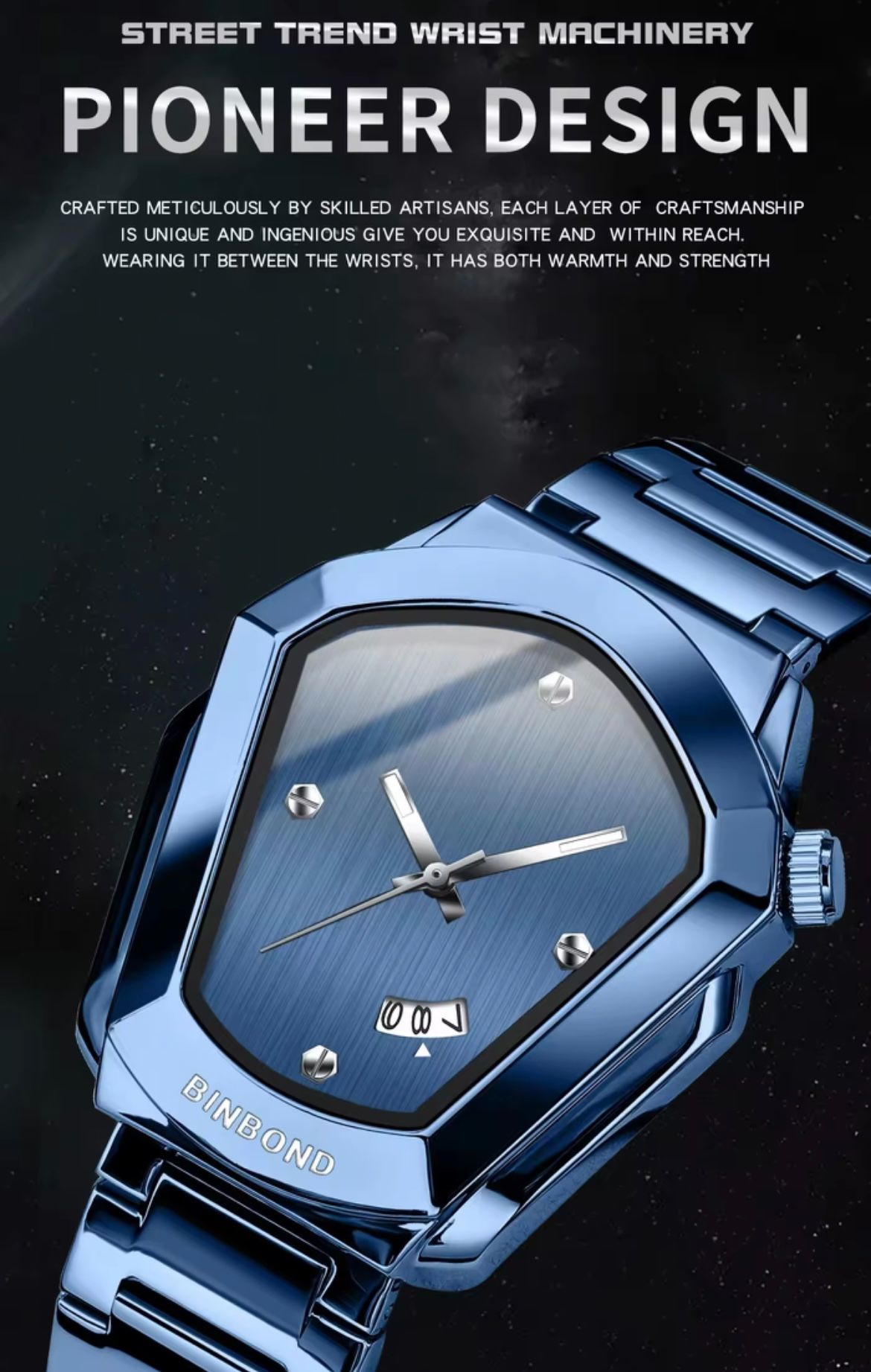 BINBOND 760 Fashion Watch for Man Original Cyber Edge Sleek Steel Strap Waterproof Wrist Watch Bestseller Men's Watch