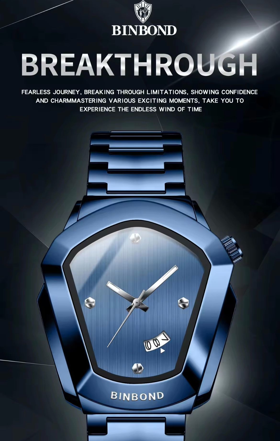 BINBOND 760 Fashion Watch for Man Original Cyber Edge Sleek Steel Strap Waterproof Wrist Watch Bestseller Men's Watch