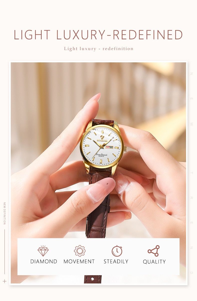 BINBOND B2238 2238 Watches Calendar Exquisite Genuine Leather Strap Couple Quartz Waterproof Business Men Women Wristwatches