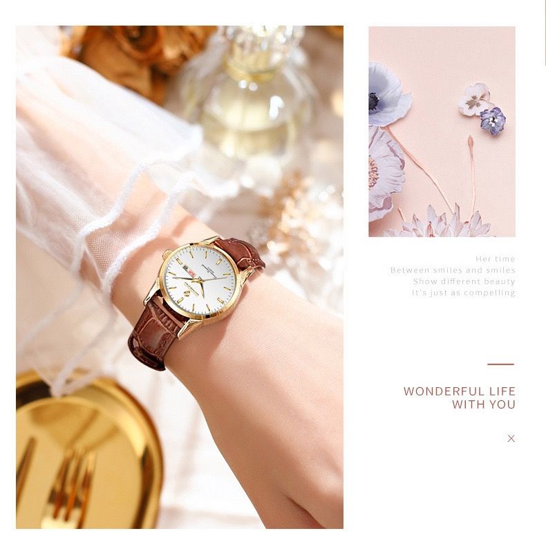 BINBOND B2238 2238 Watches Calendar Exquisite Genuine Leather Strap Couple Quartz Waterproof Business Men Women Wristwatches