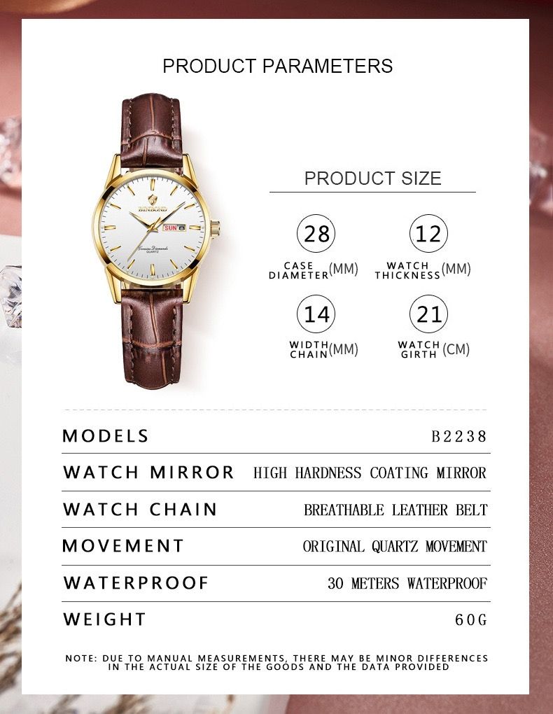 BINBOND B2238 2238 Watches Calendar Exquisite Genuine Leather Strap Couple Quartz Waterproof Business Men Women Wristwatches