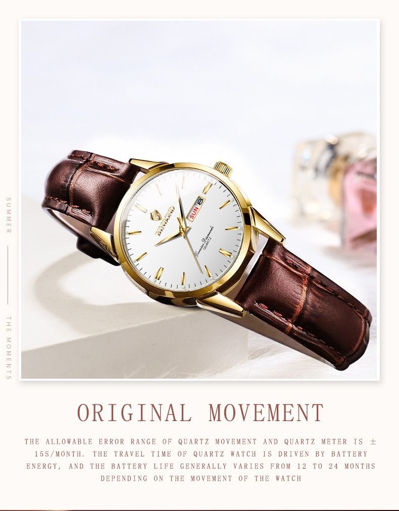 BINBOND B2238 2238 Watches Calendar Exquisite Genuine Leather Strap Couple Quartz Waterproof Business Men Women Wristwatches